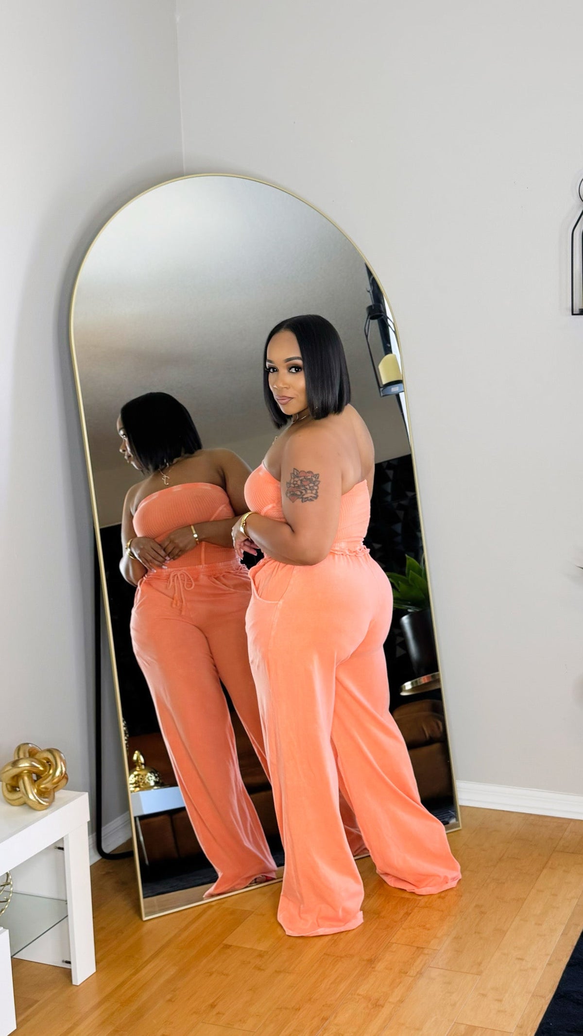 Mineral Washed Jumpsuit-Orange