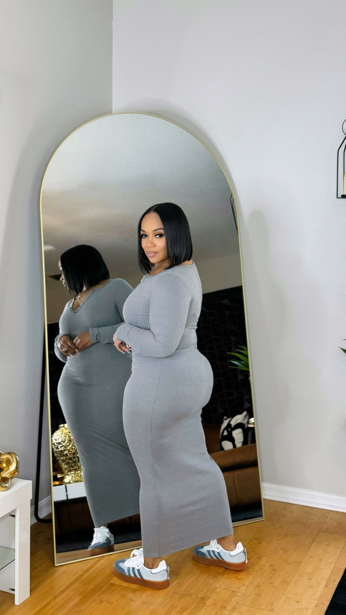 Grey Ribbed Maxi Dress