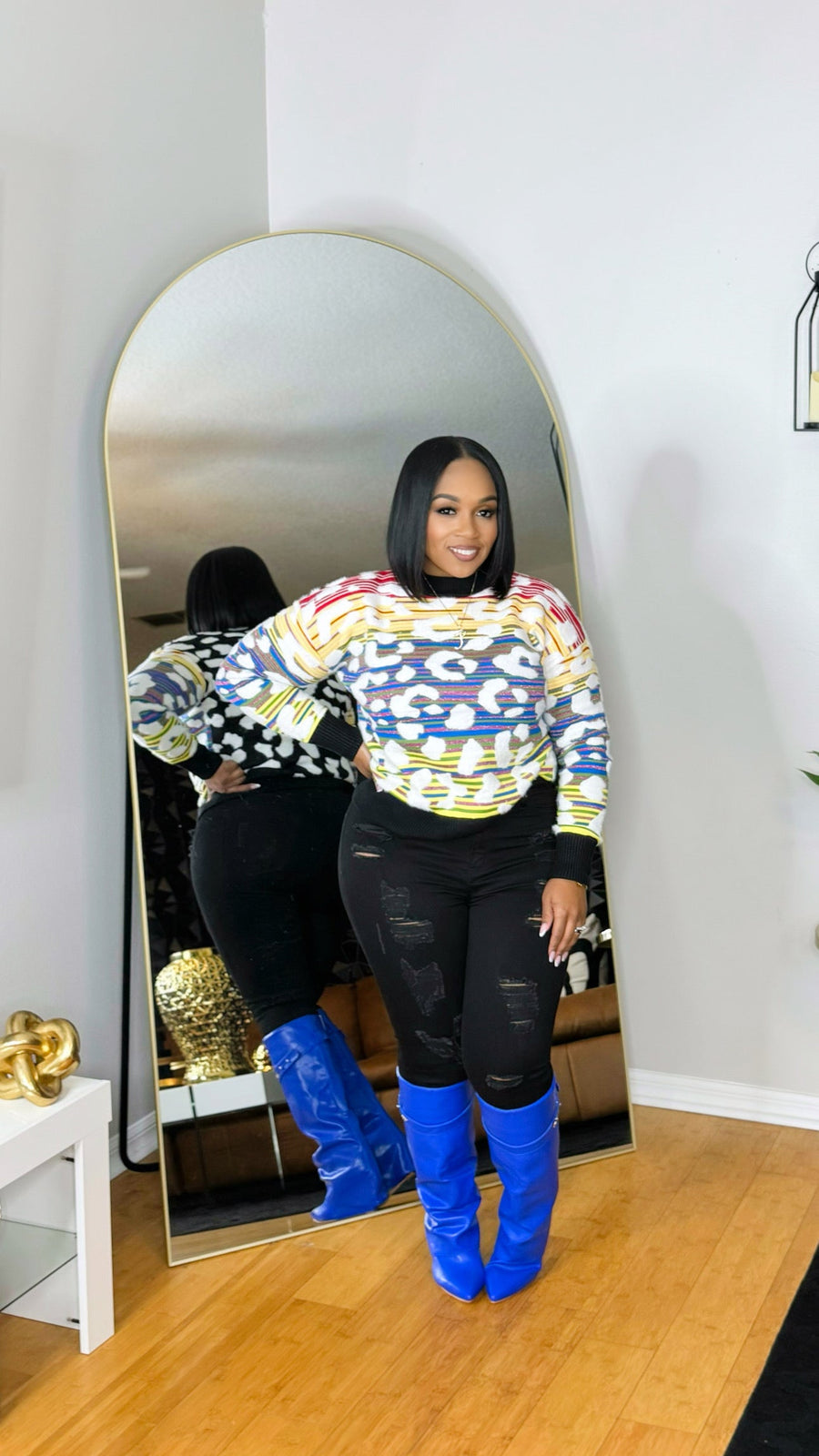 Colorblock Animal Print Sweater