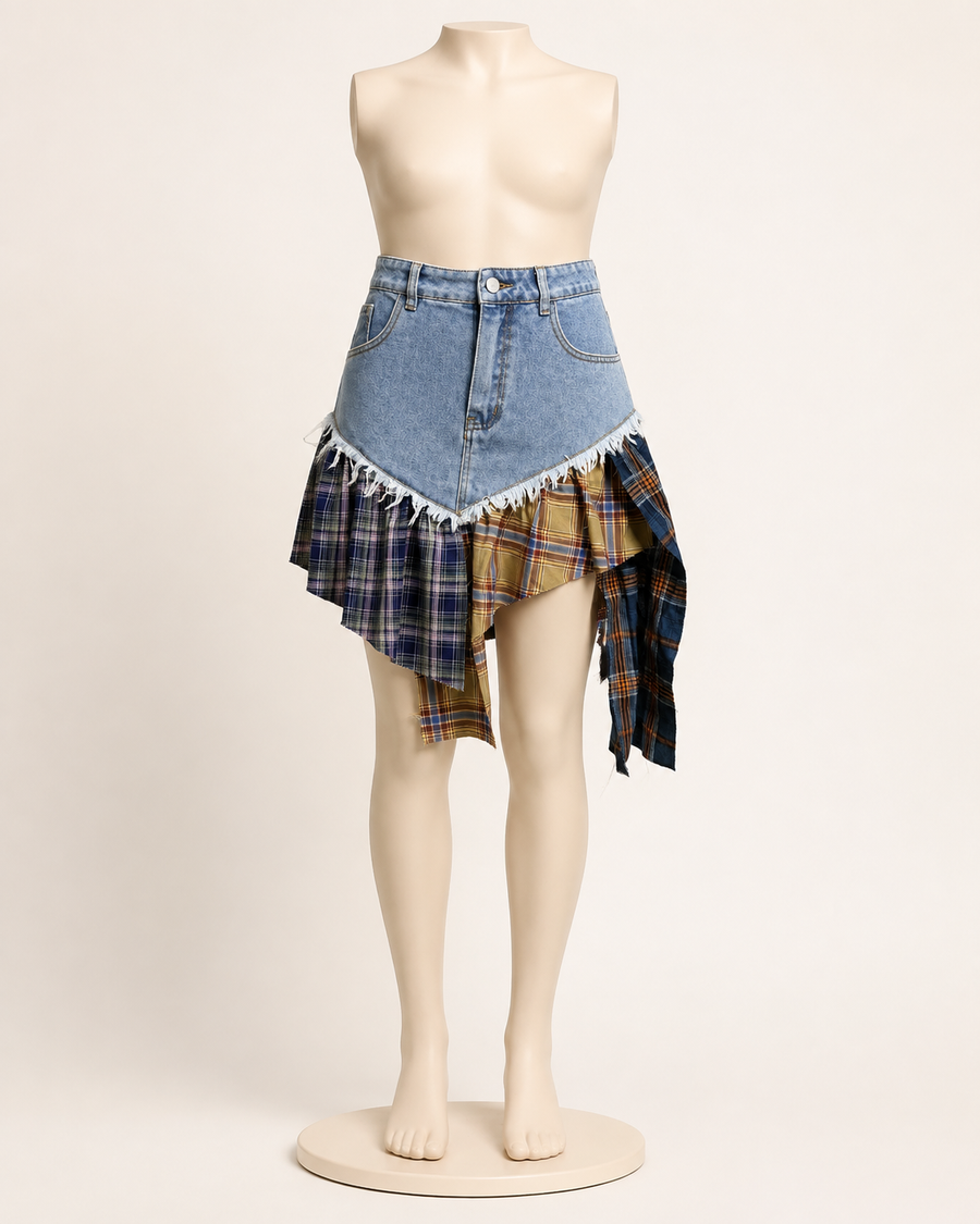 Denim Plaid Skort