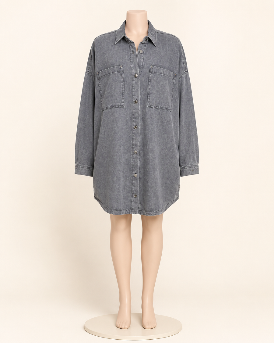 Washed Grey Denim Shirt Dress