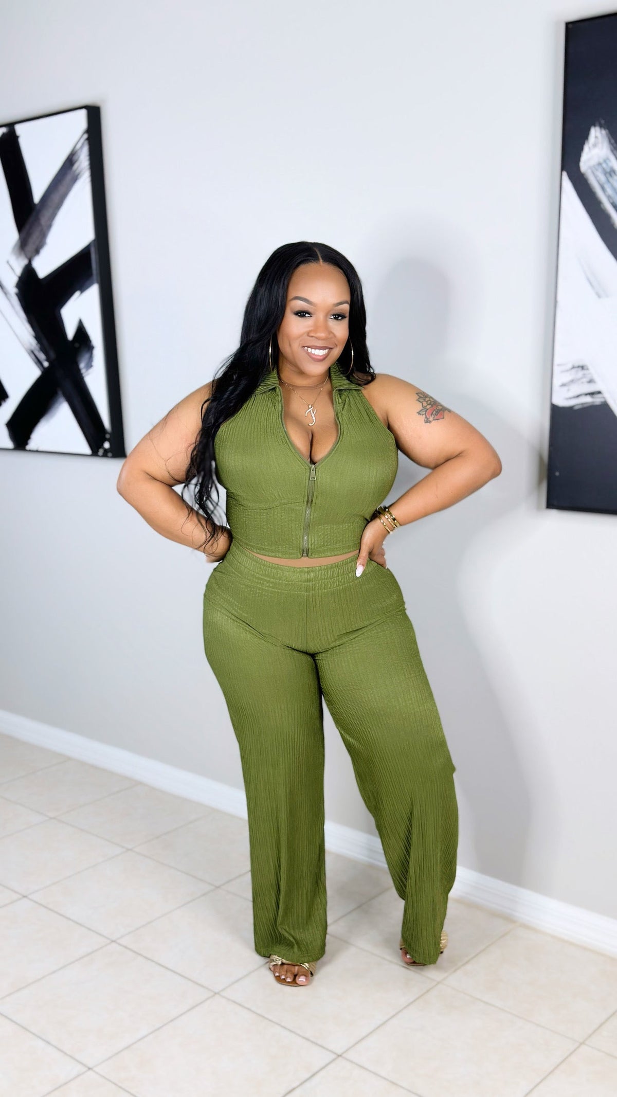 Wrinkle Texture Zip Down Set