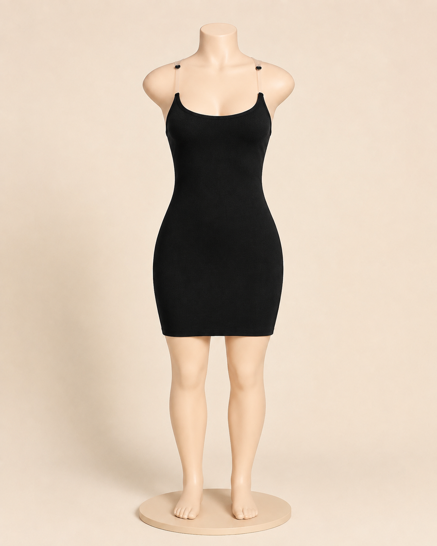 Clear Strap Mini Dress Black