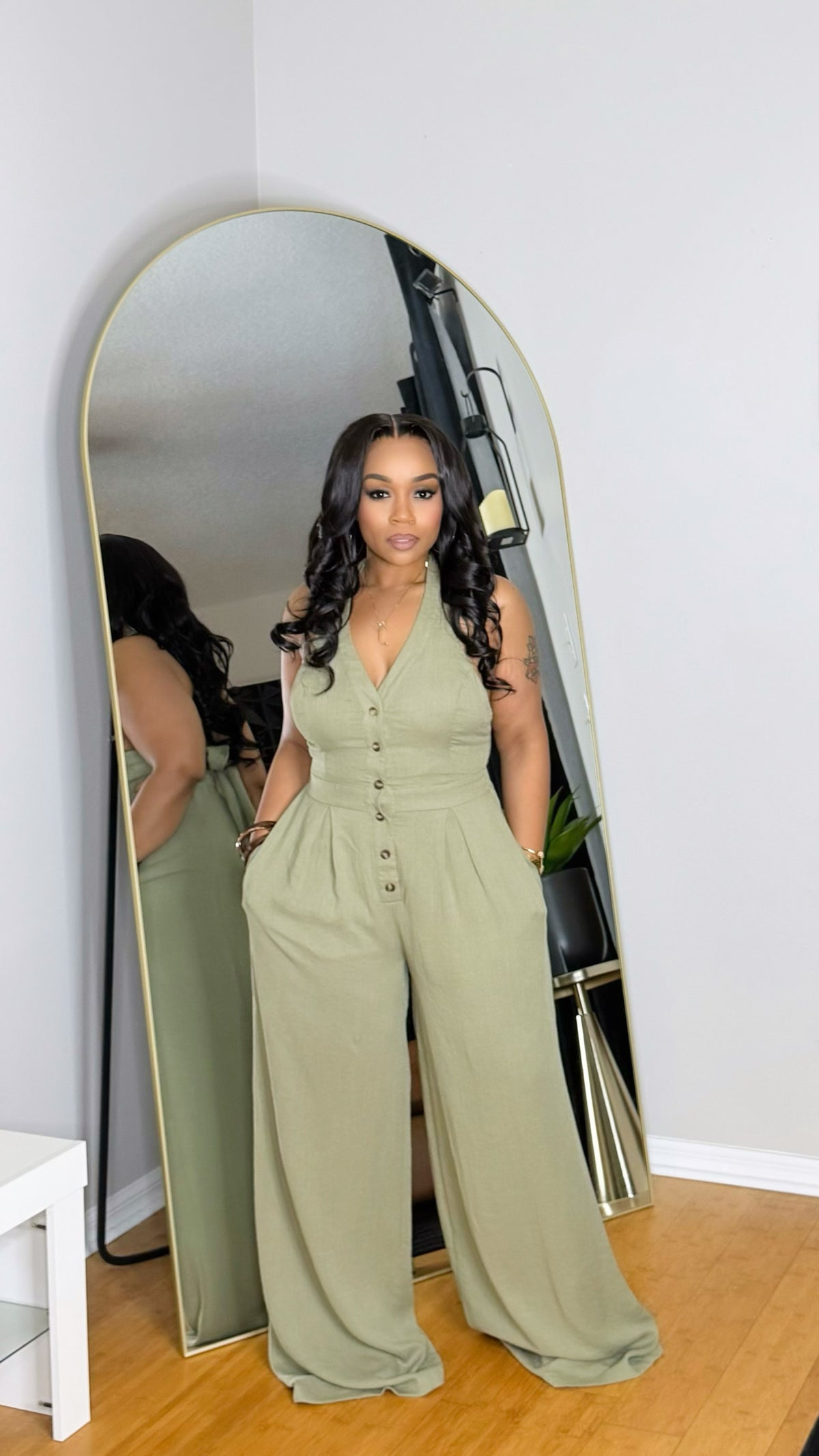 Linen Halter Jumpsuit- Sage