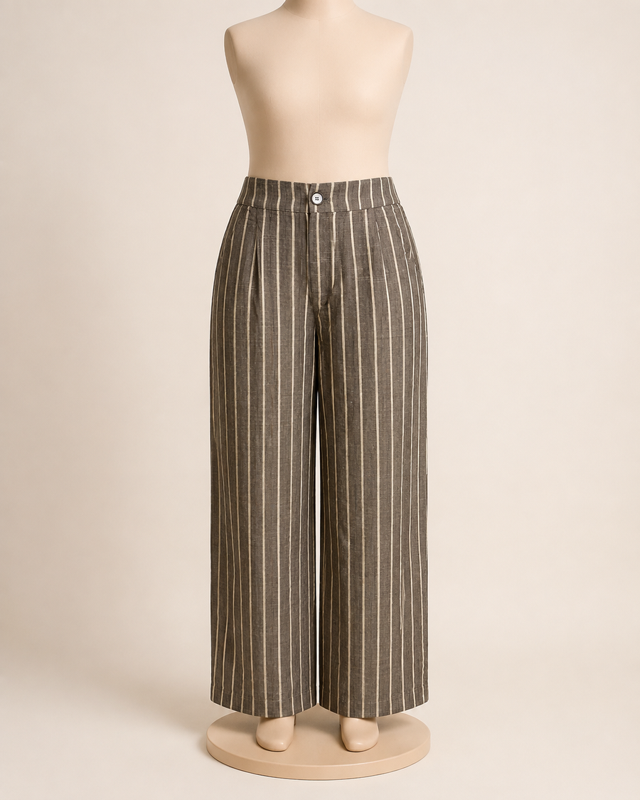 Striped Linen Pants Brown