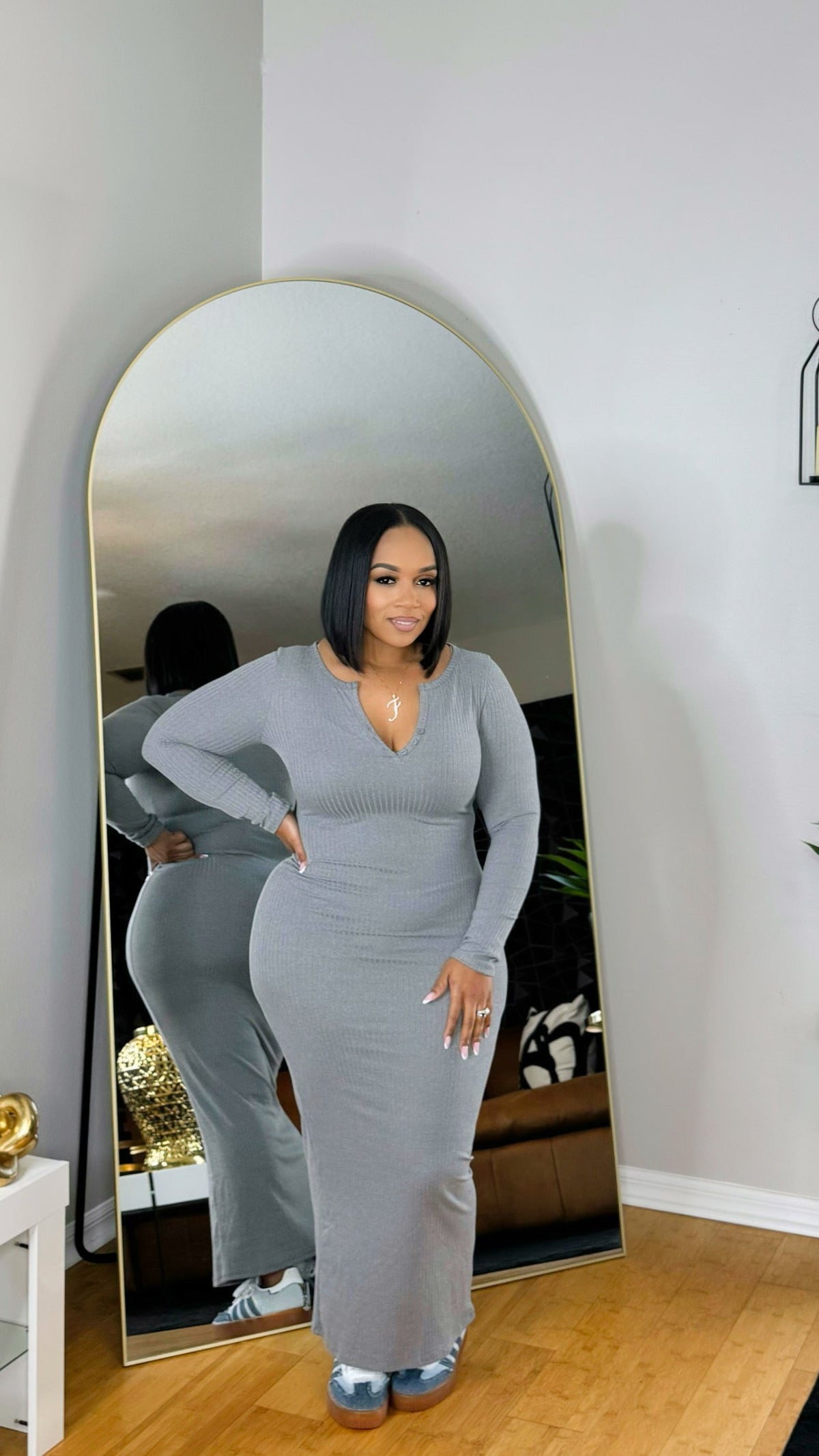 Grey Ribbed Maxi Dress