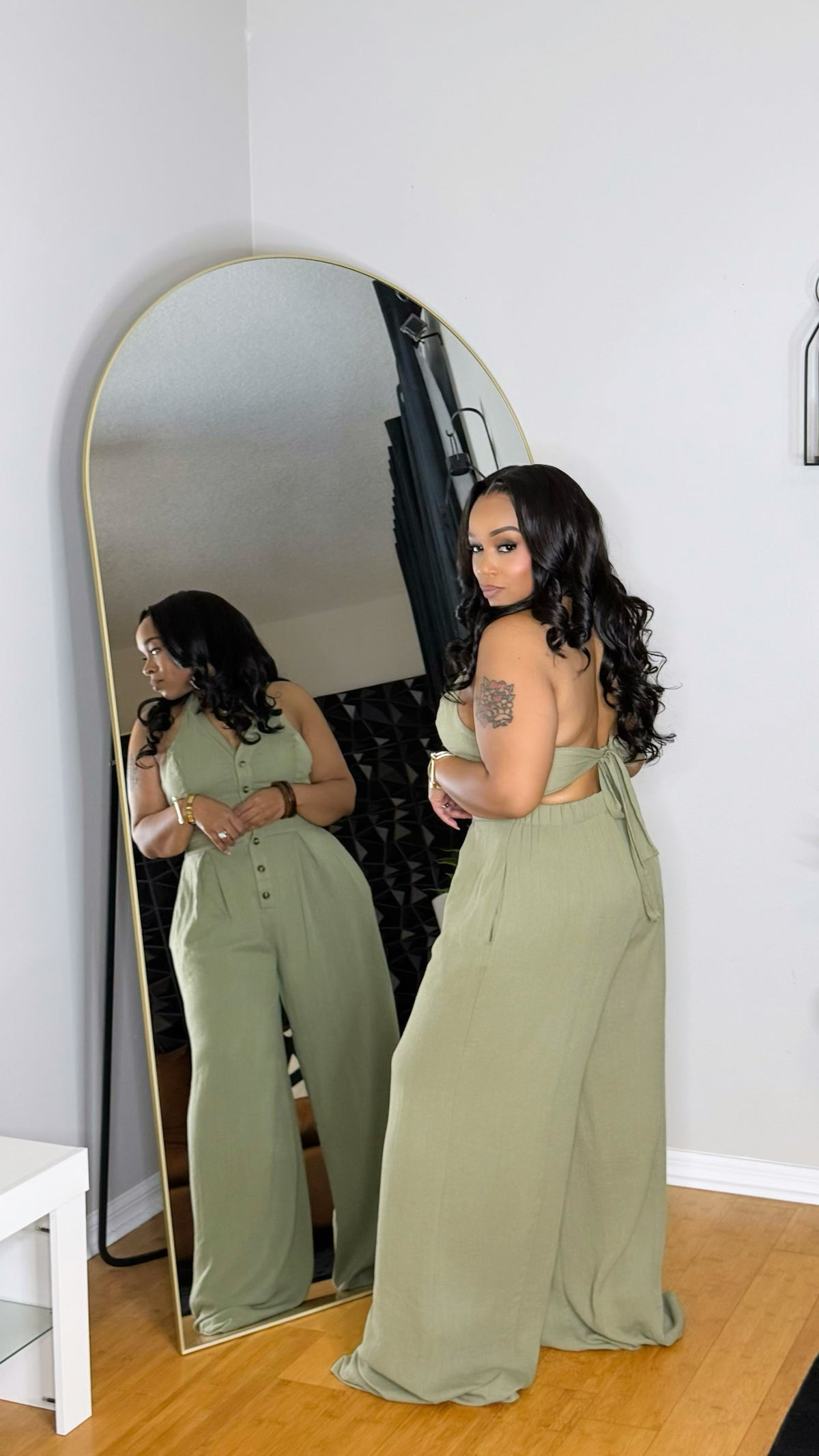 Linen Halter Jumpsuit- Sage