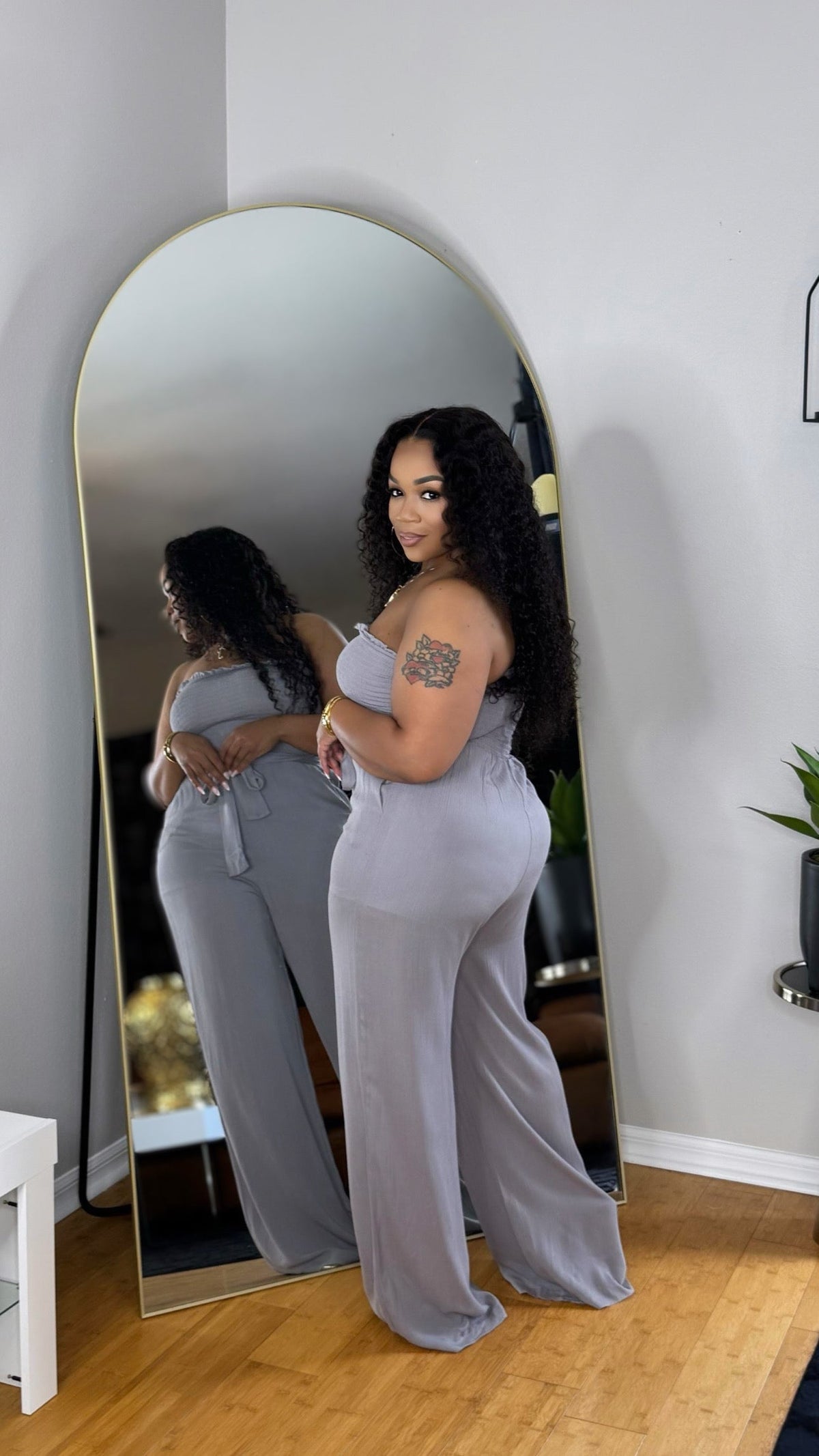 Smocked Jumpsuit-Grey