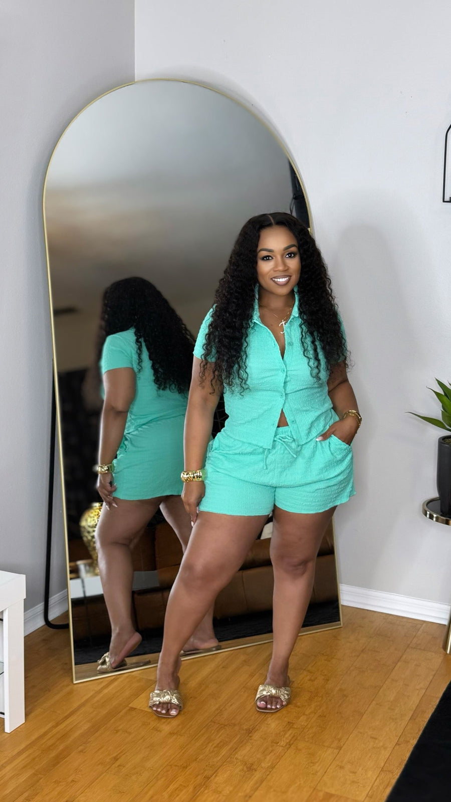 Texture Short Set- Aqua