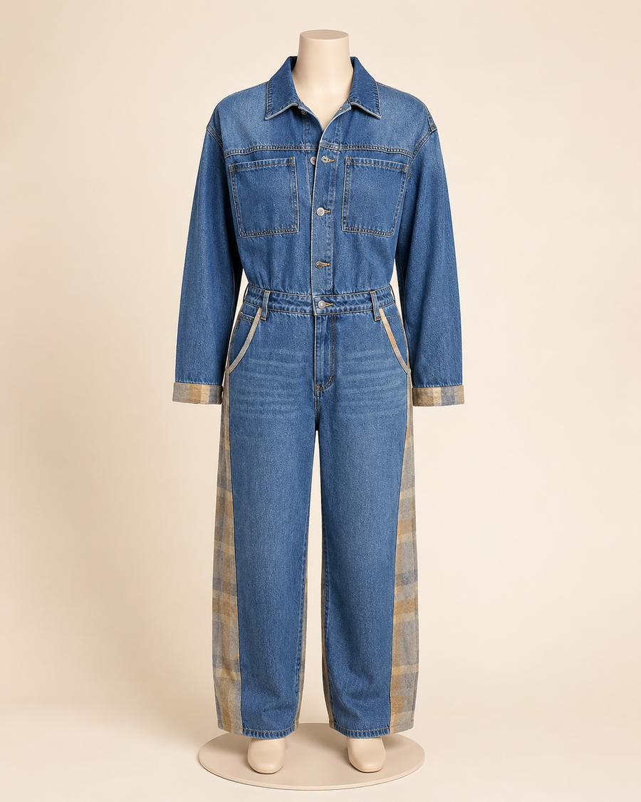Denim/Plaid Jumpsuit