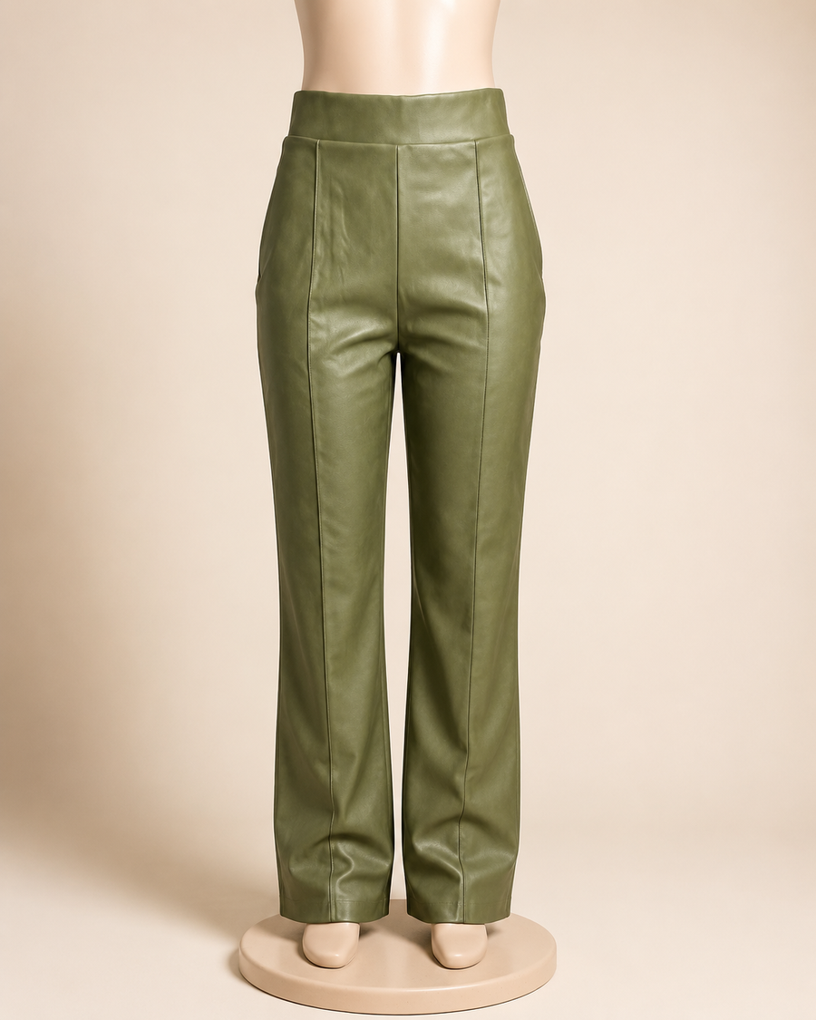 Faux Leather Pants- Olive