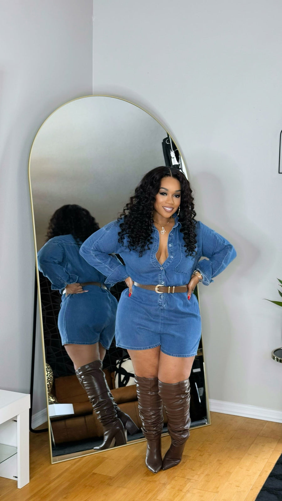 Denim Belted Romper