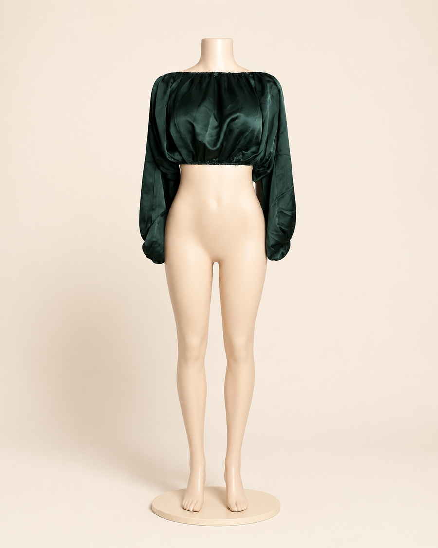 Satin Off Shoulder Top- Emerald