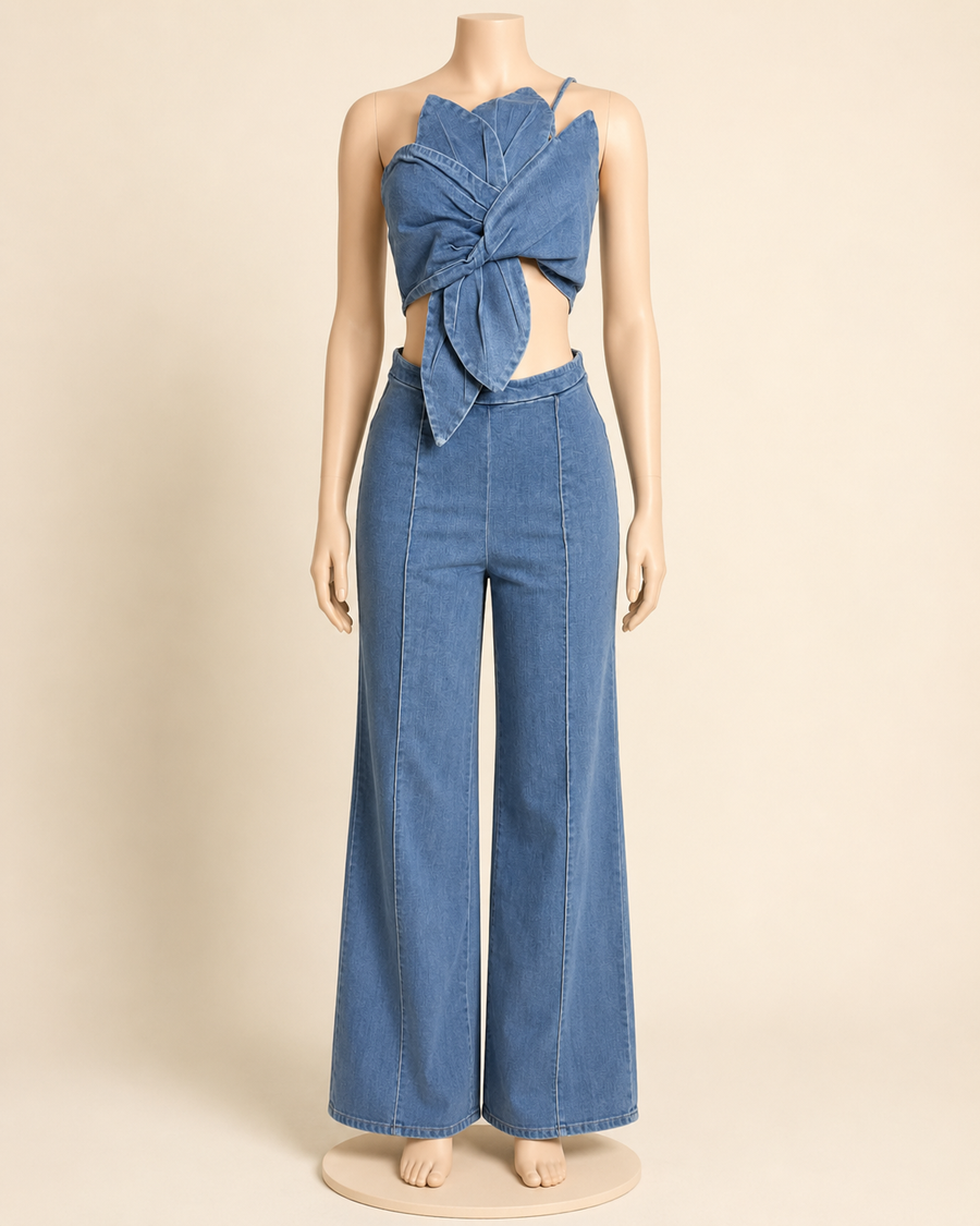 Flower Denim Set- Blue