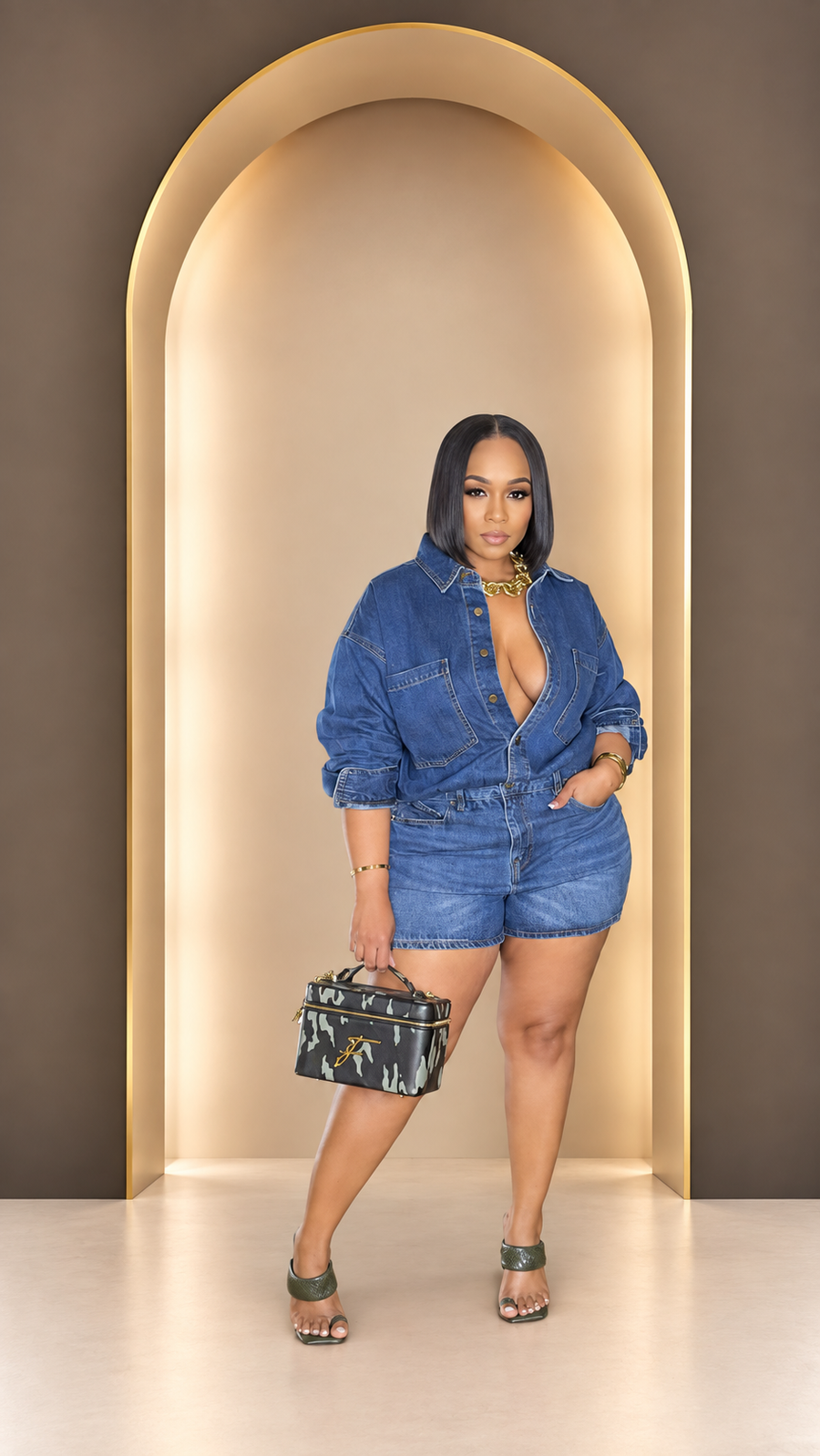 Long Sleeve Denim Romper