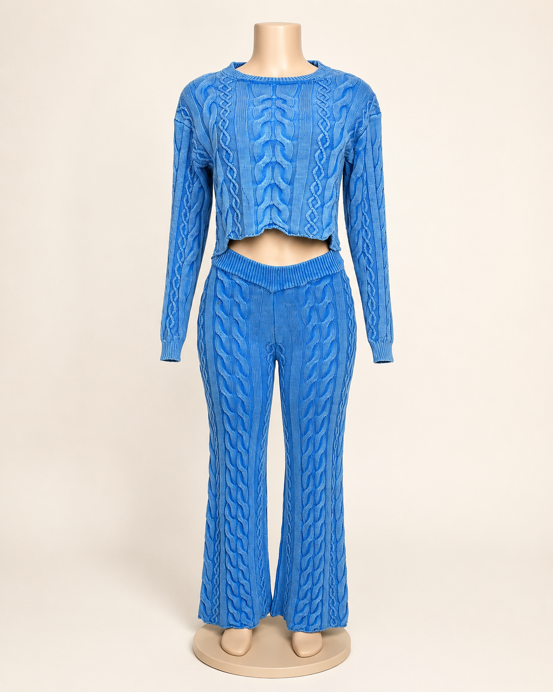Mineral Washed Sweater Pant Set Blue