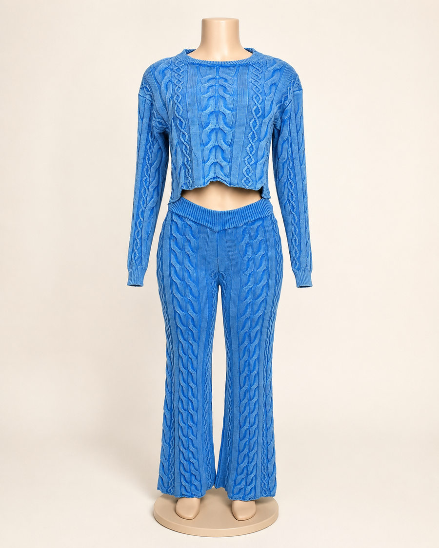 Mineral Washed Sweater Pant Set Blue
