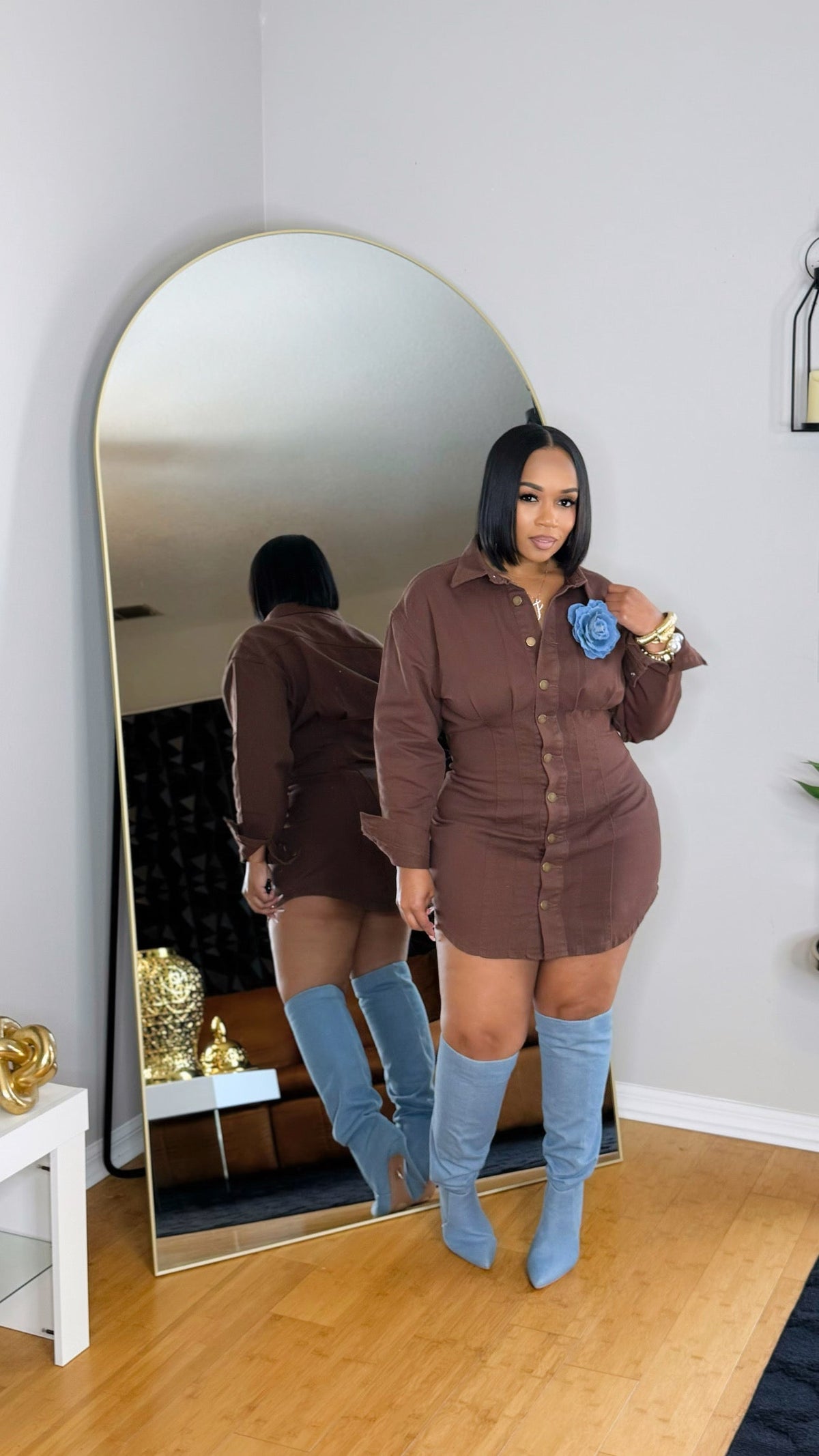 HER Denim Dress- Brown