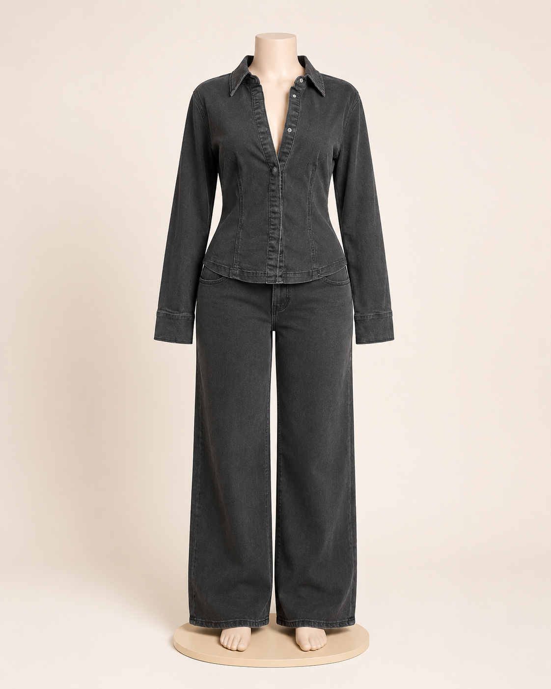 Two Piece Denim Set- Charcoal