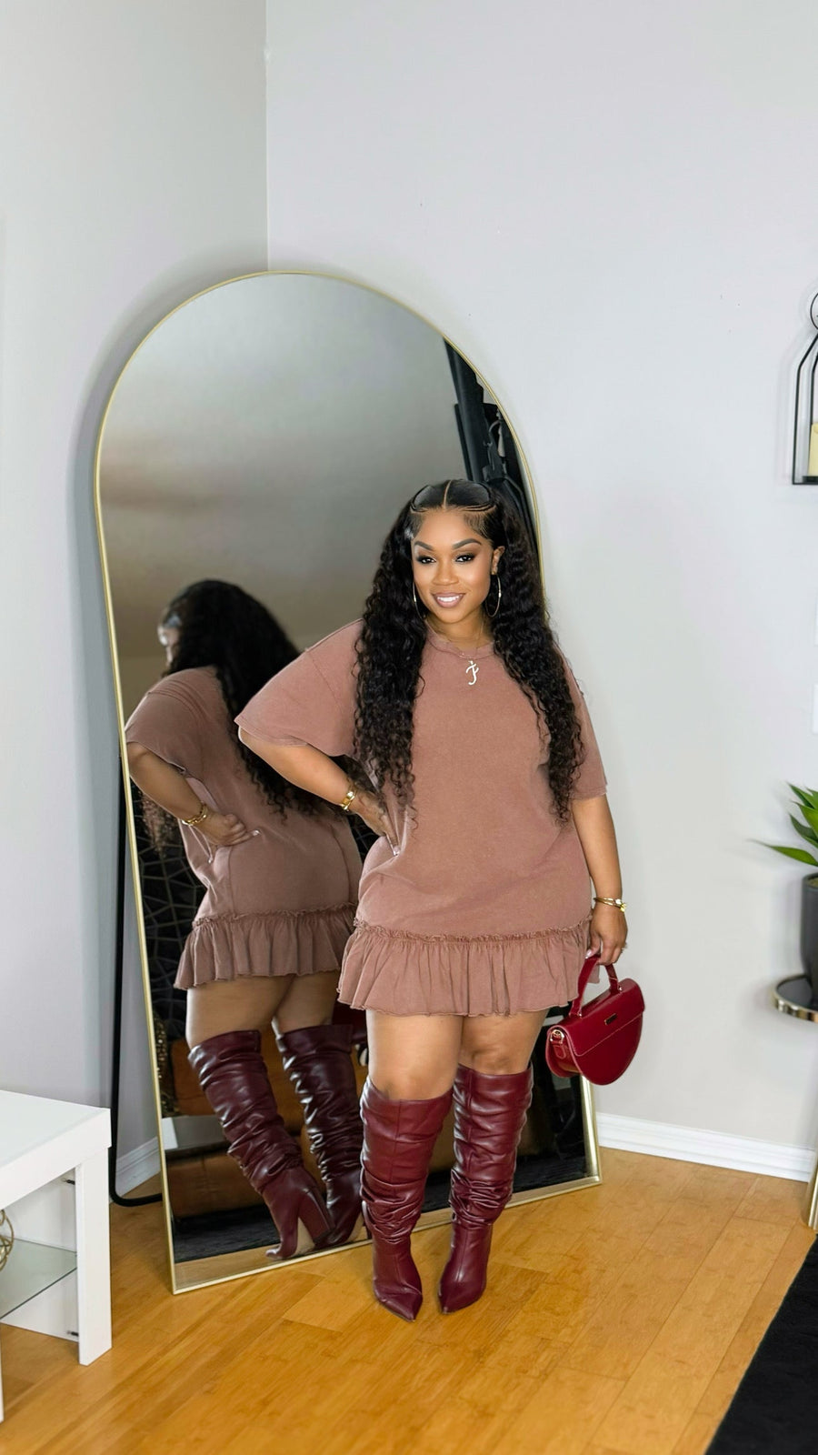 T-Shirt Mini Dress- Brown