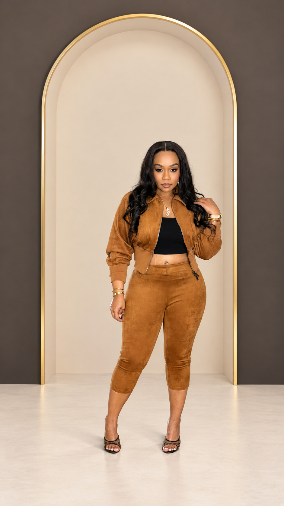 Faux Suede Capri Set- Cognac
