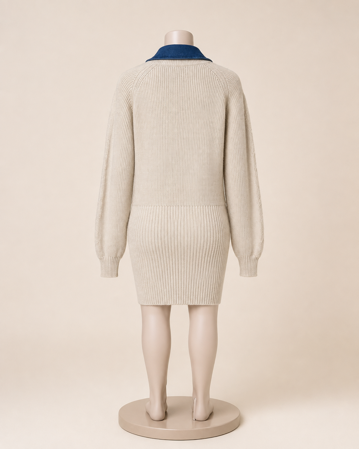 Cream/Denim Sweater Dress