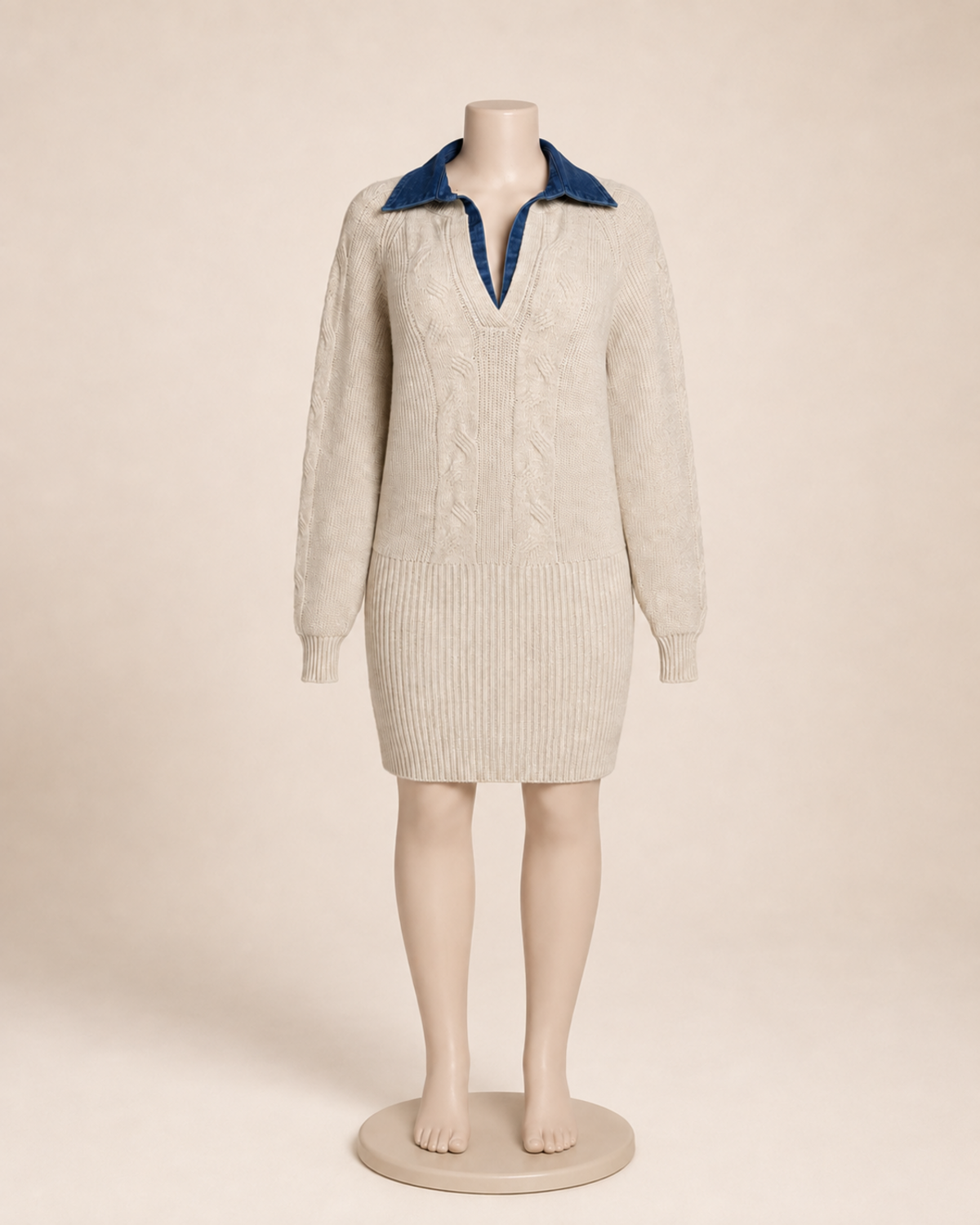 Cream/Denim Sweater Dress
