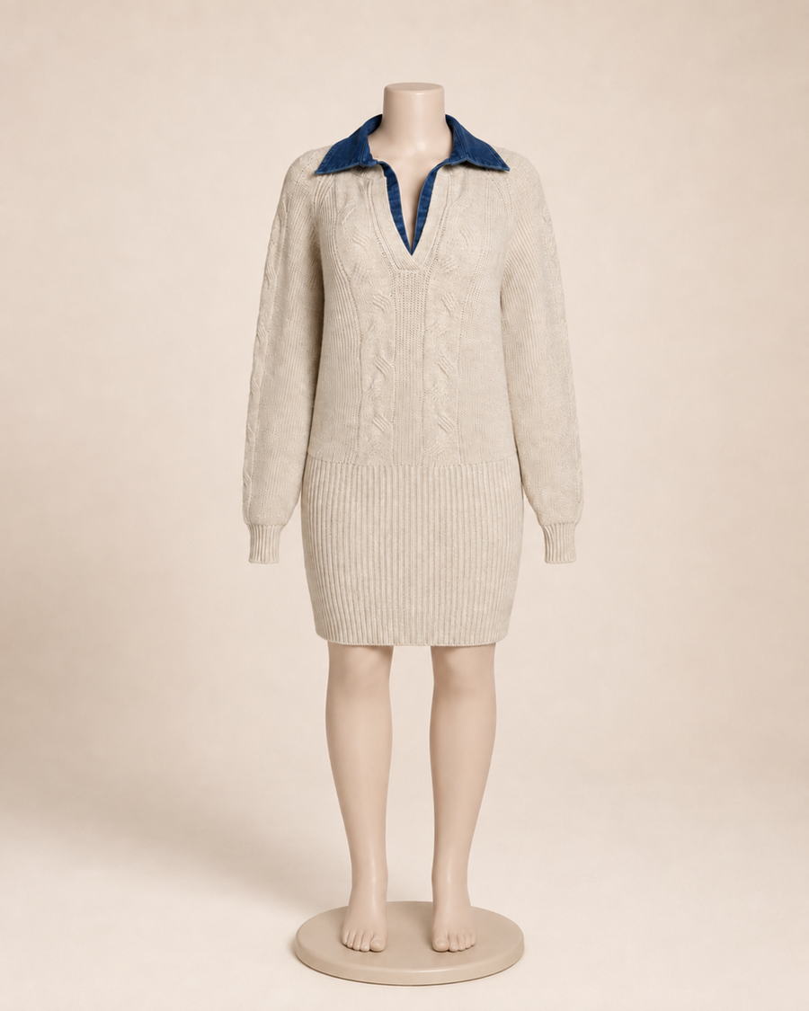 Cream/Denim Sweater Dress