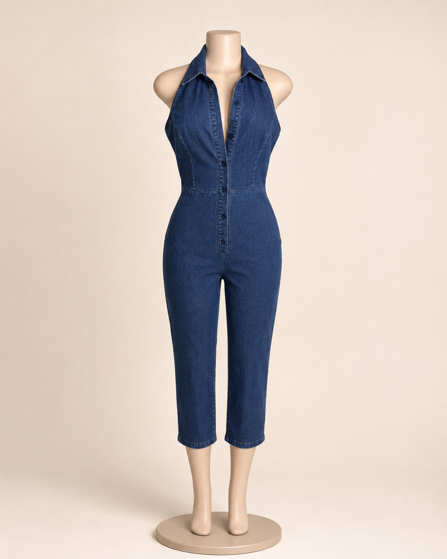 Denim Capri Jumpsuit