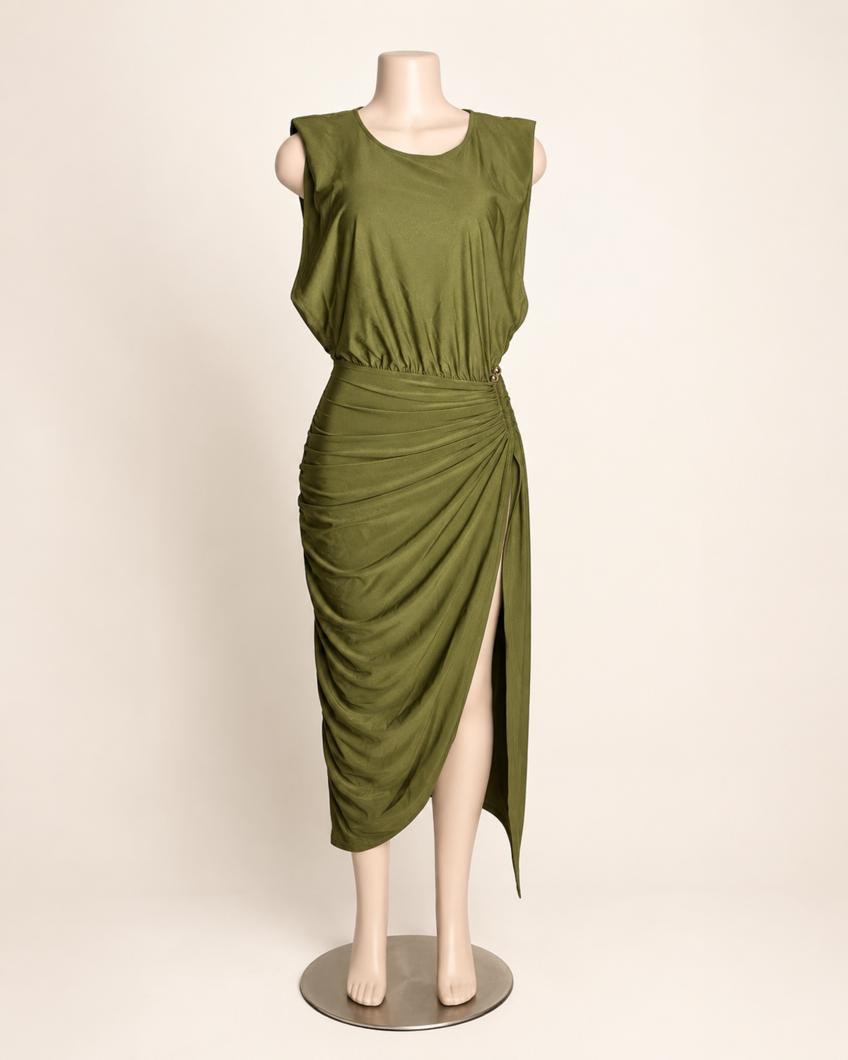 High Slit Olive Dress