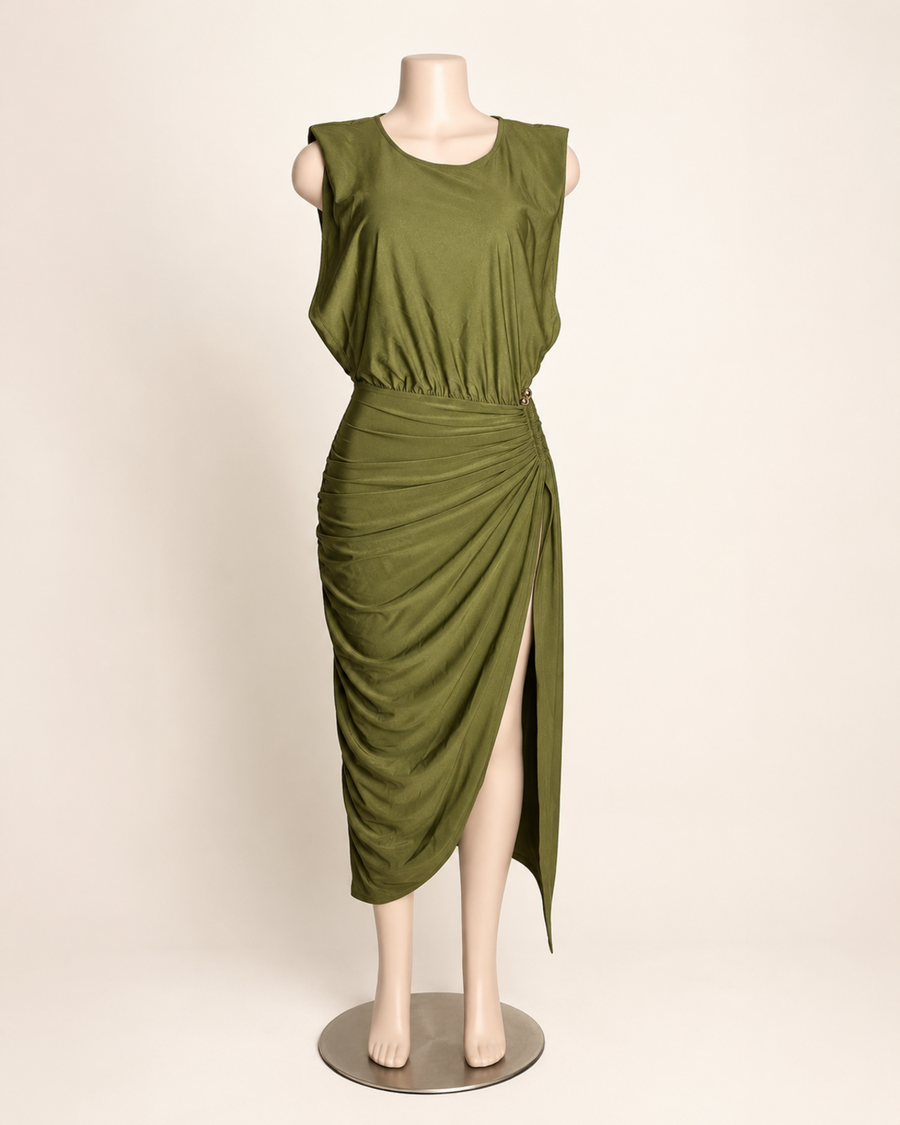 High Slit Olive Dress