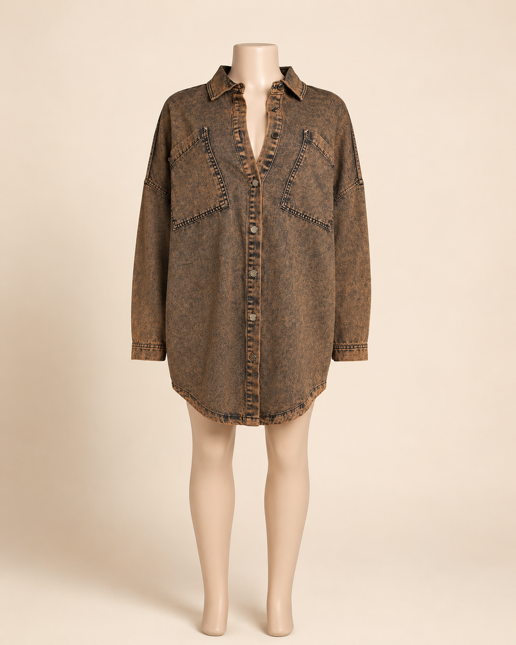 Washed Brown Denim Shirt Dress