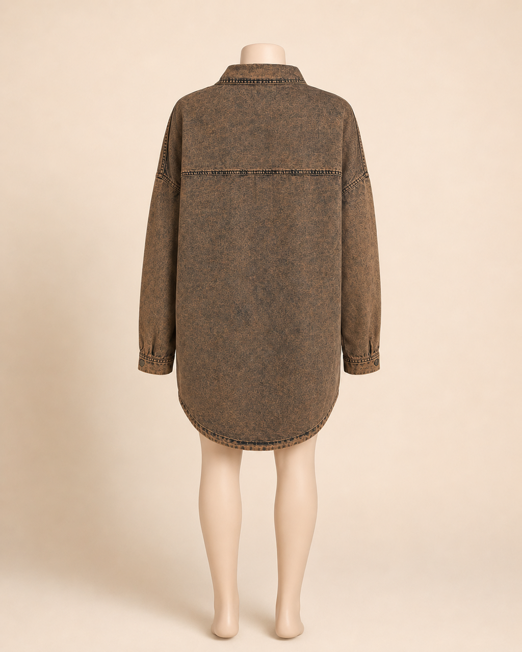 Washed Brown Denim Shirt Dress