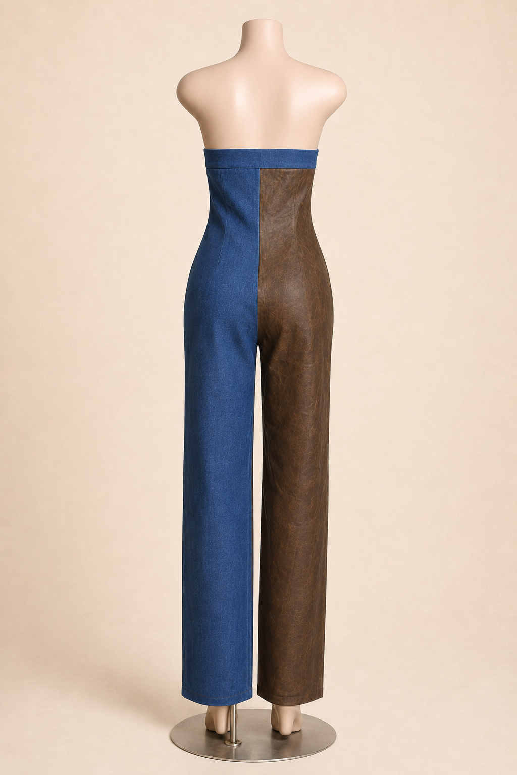 Leather Denim Mix Jumpsuit