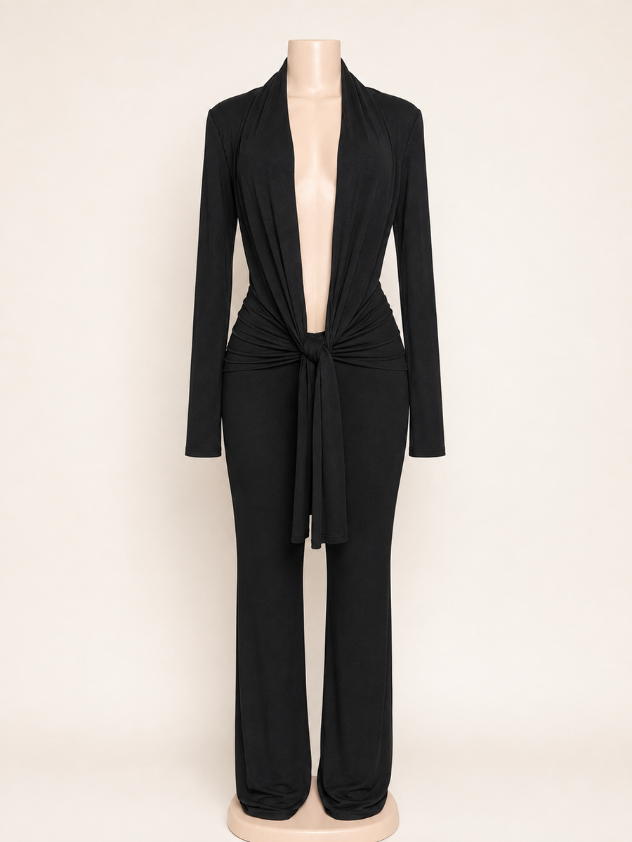 Deep V Jumpsuit Black
