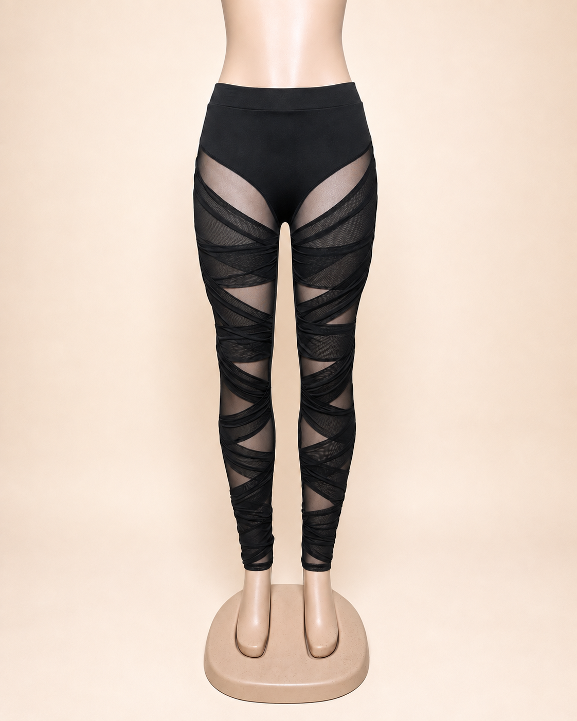 Mesh Detail Leggings- Black