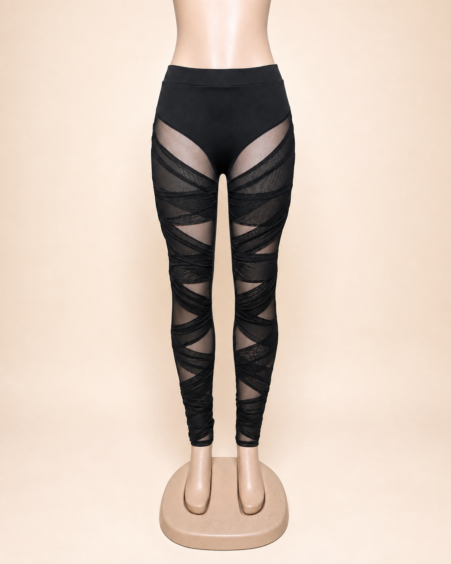 Mesh Detail Leggings- Black
