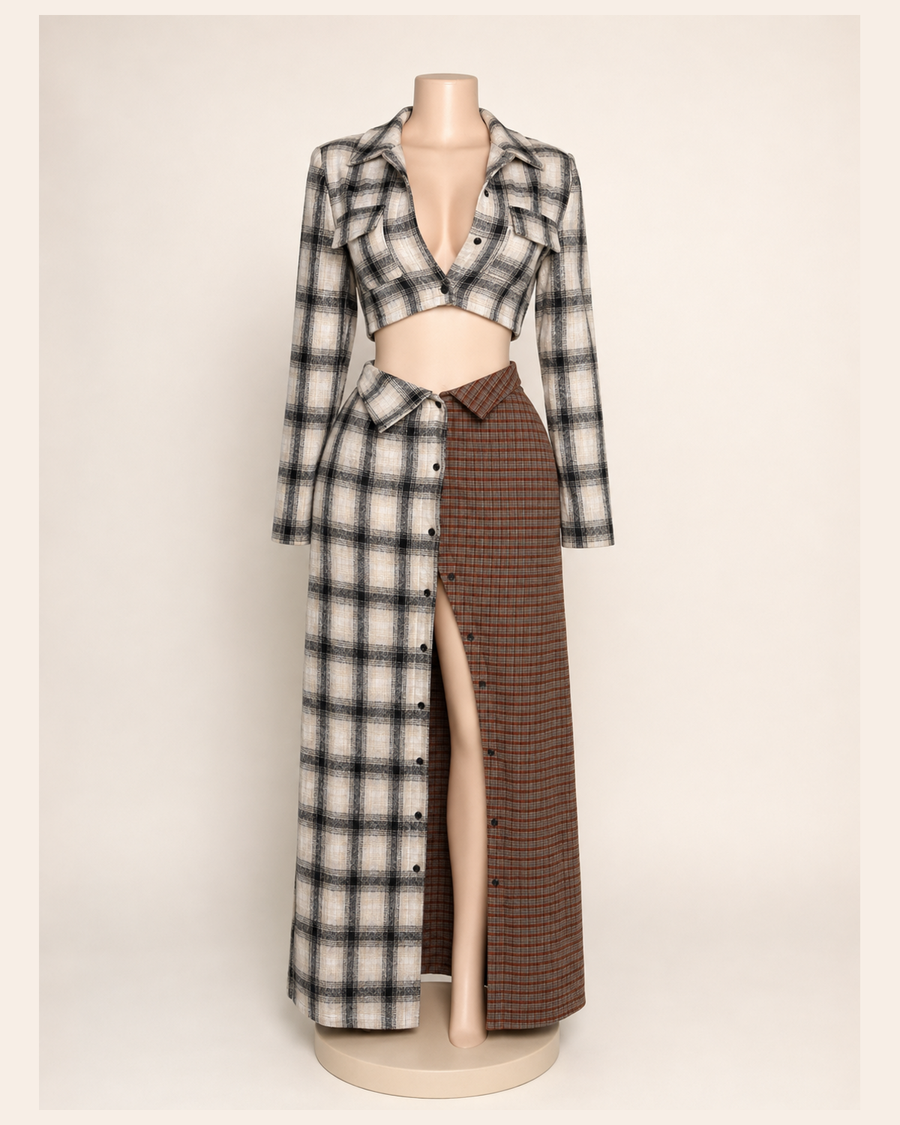 Plaid Mix Skirt Set