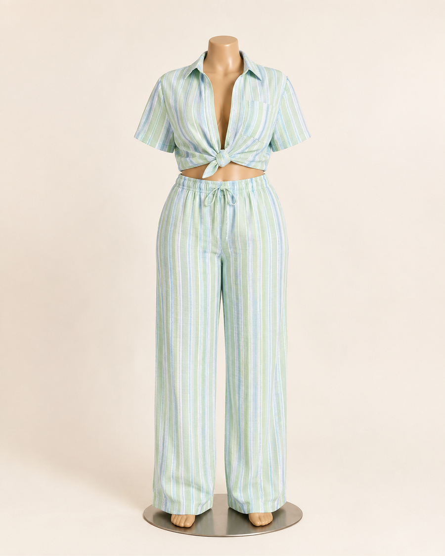 Linen Stripe Set-Sage Combo
