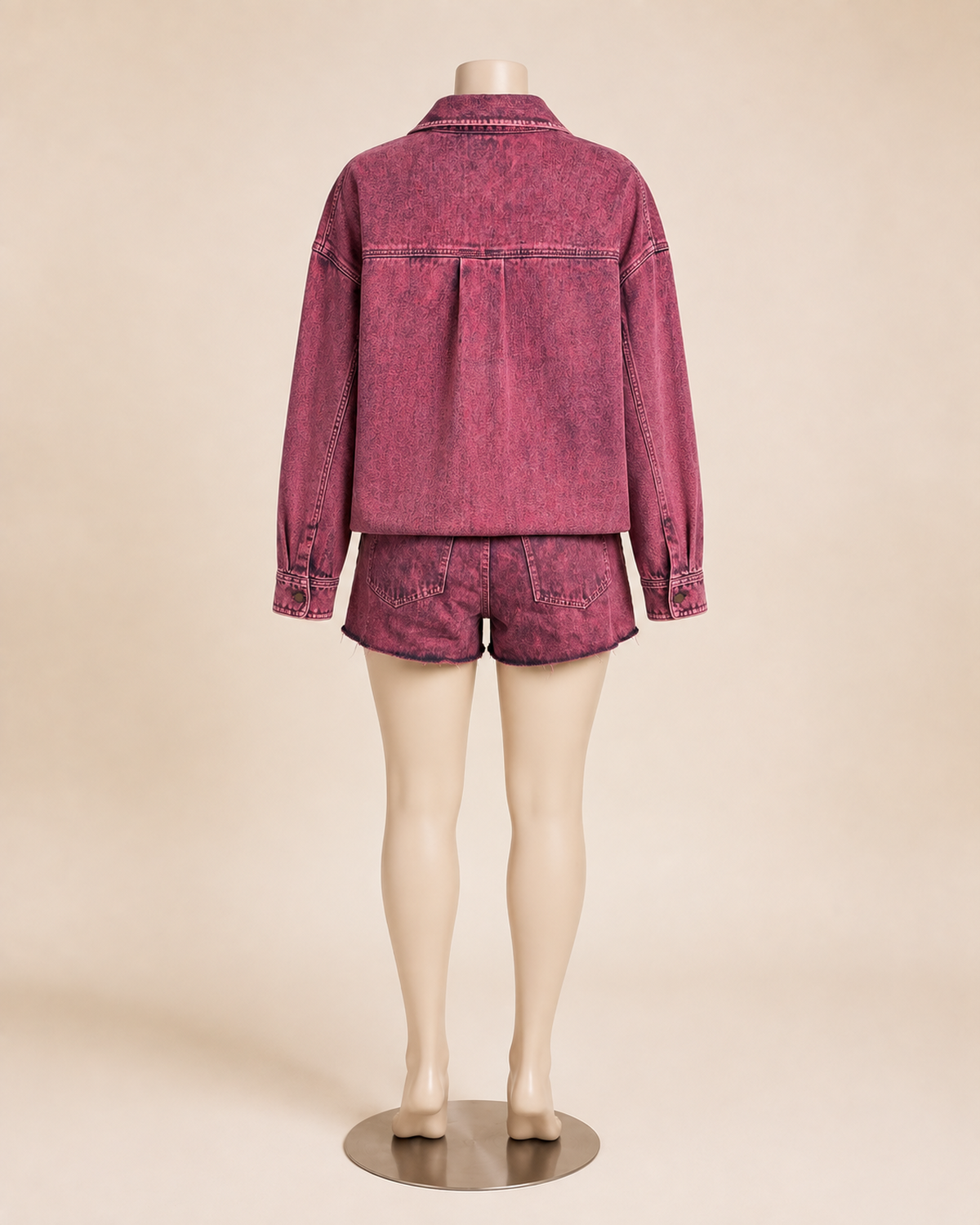 Washed Red Denim Short Set