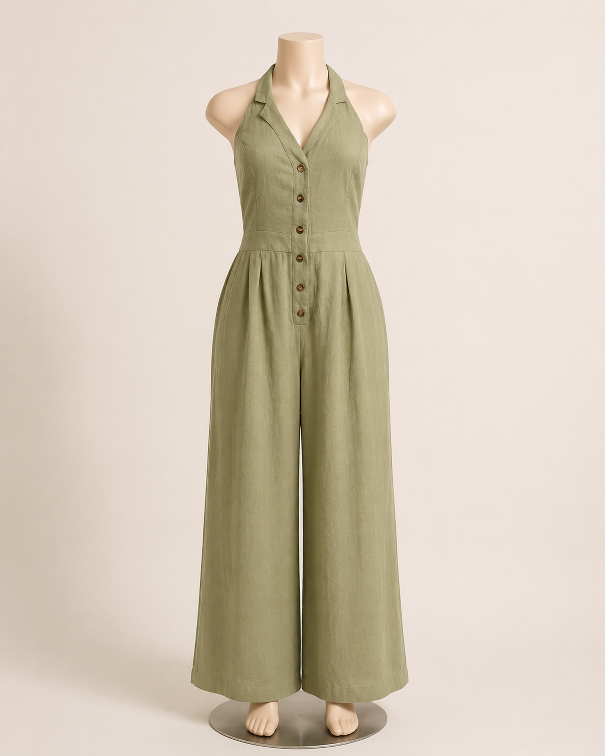 Linen Halter Jumpsuit- Sage