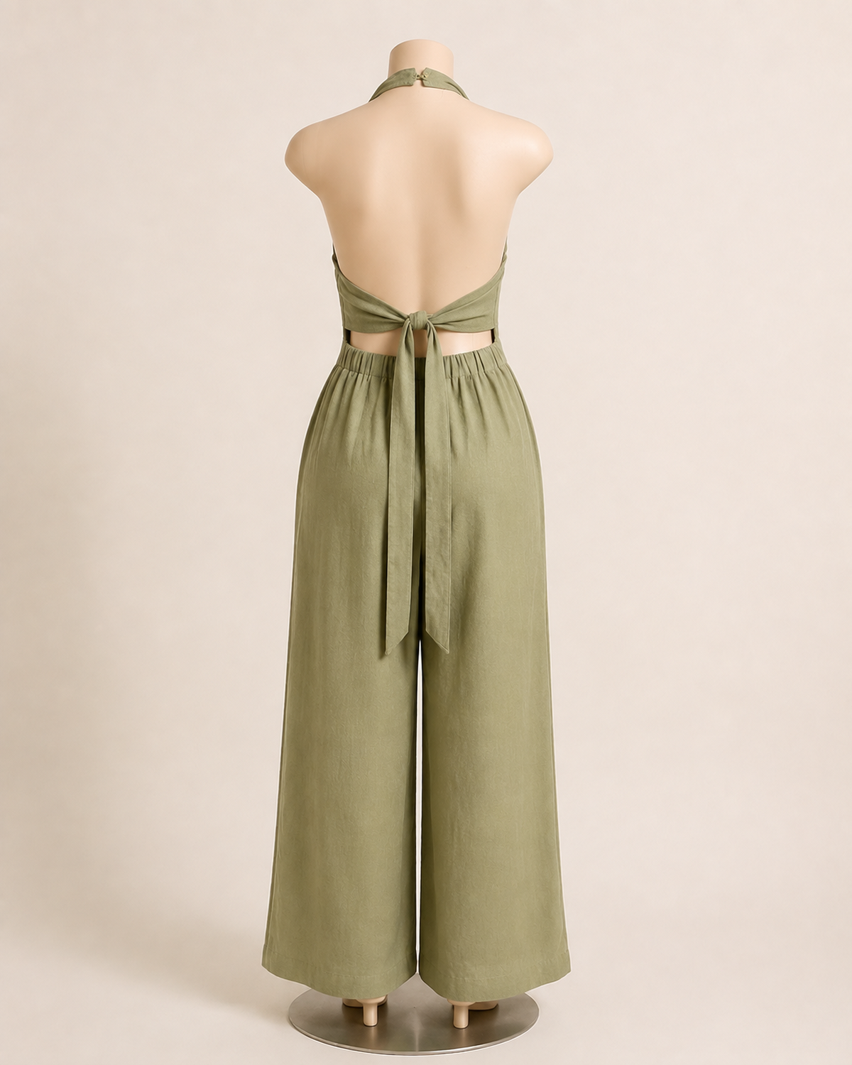 Linen Halter Jumpsuit- Sage