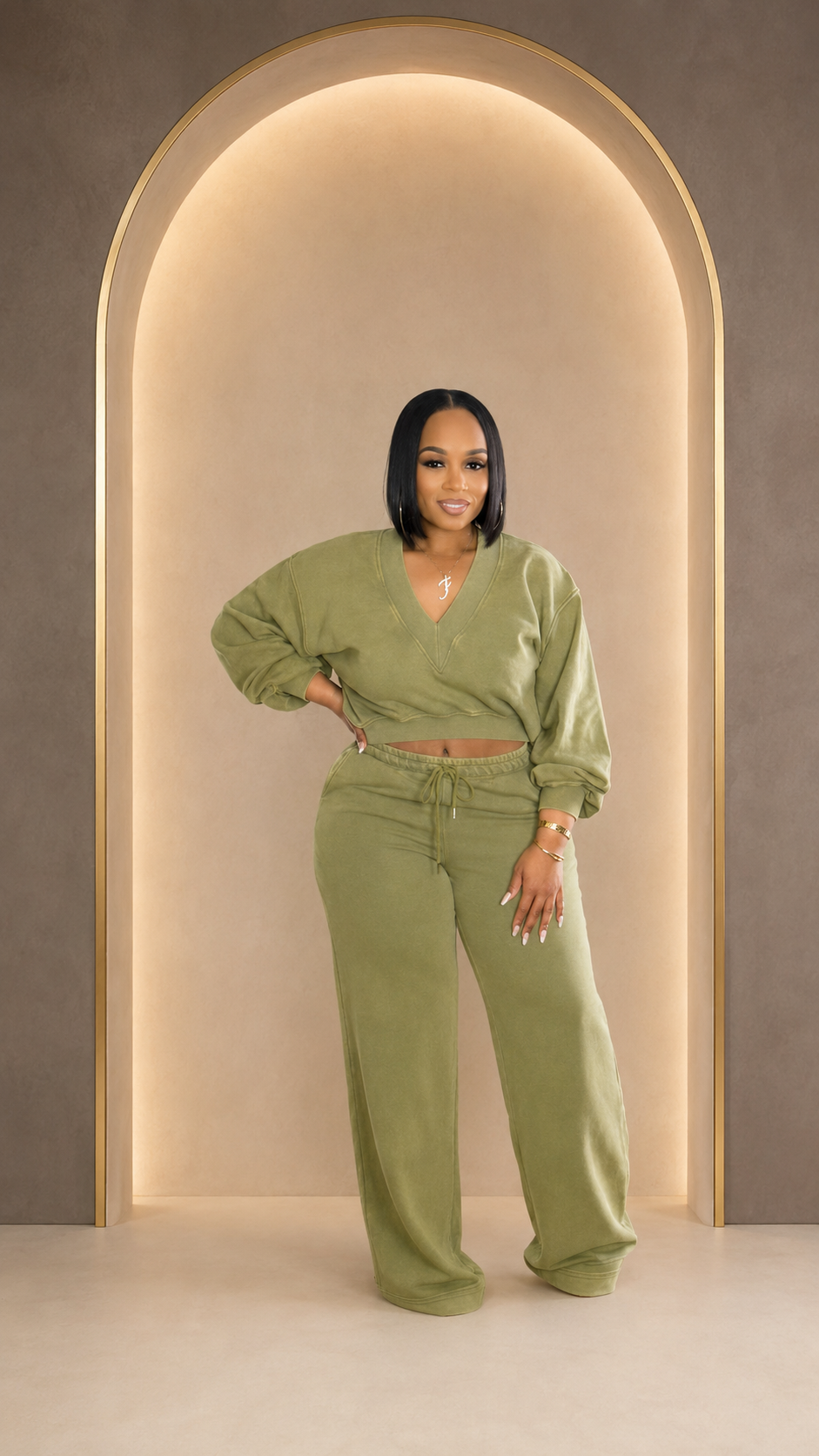 Let's Terry Pant Set- Olive